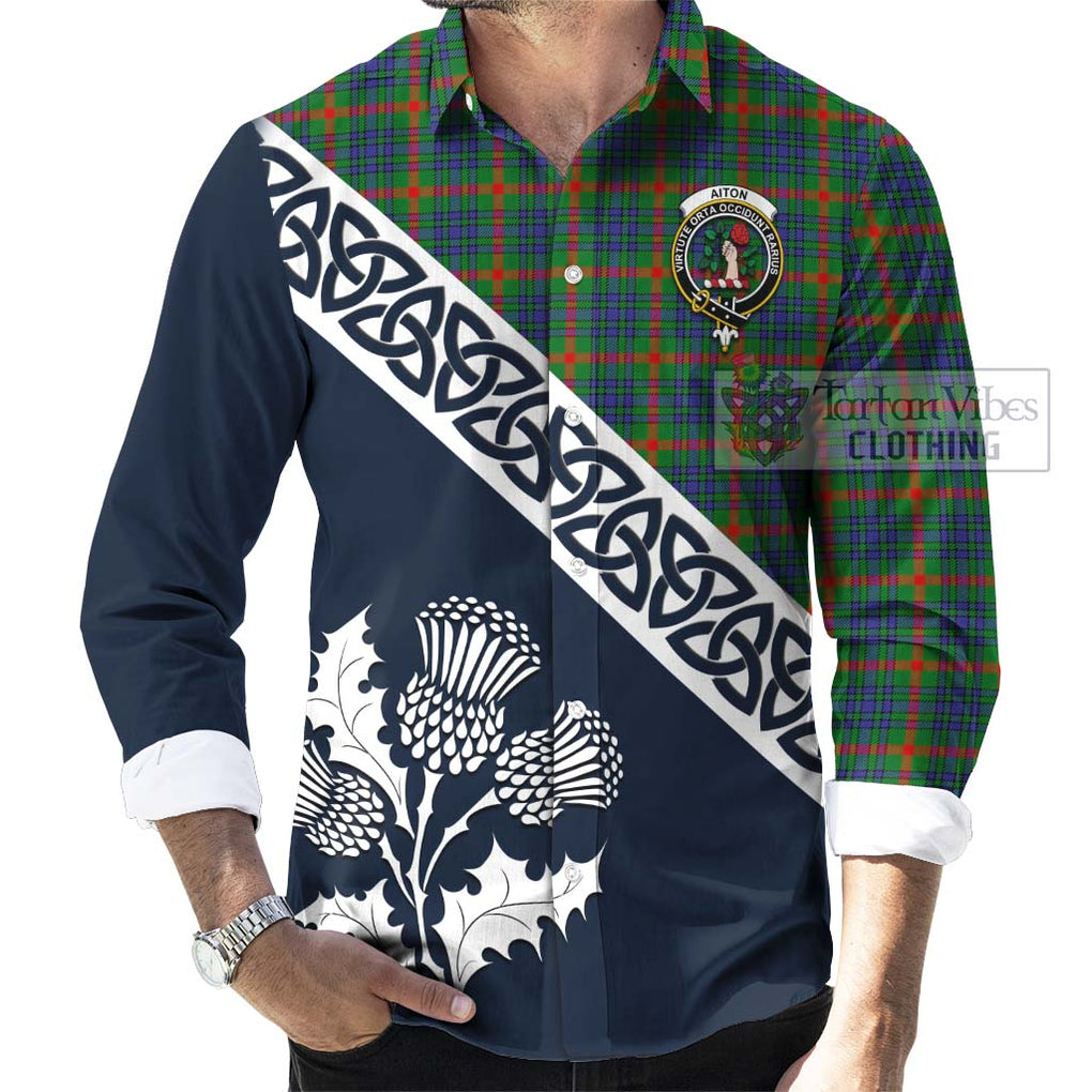 Aiton Tartan Long Sleeve Button Shirt Featuring Thistle and Scotland Map Men's Shirt - Tartan Vibes Clothing