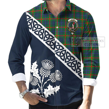 Aiton Tartan Long Sleeve Button Shirt Featuring Thistle and Scotland Map Men's Shirt - Tartan Vibes Clothing