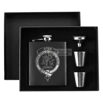 Aiton Crest Hip Flask Set 7oz Black Stainless Steel with A Gift Box - 2D-tartanvibesclothing