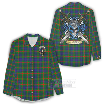 Aiton Tartan Women's Casual Shirt with Family Crest Celtic Skull Style - Tartan Vibes Clothing