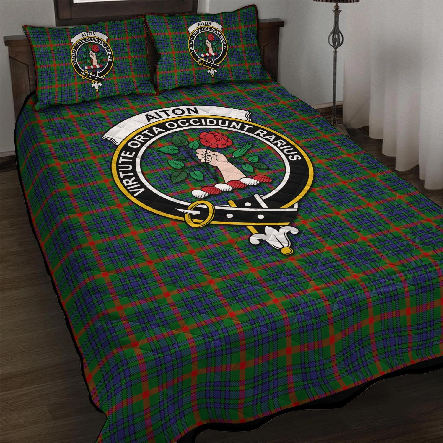 Aiton Tartan Quilt Bed Set with Family Crest - Tartan Vibes Clothing