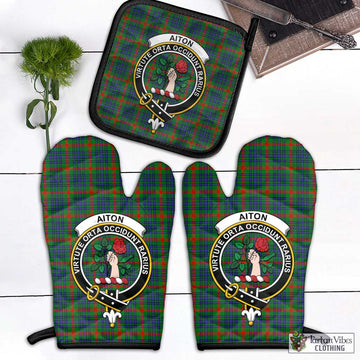 Aiton Tartan Combo Oven Mitt & Pot-Holder with Family Crest Combo 1 Oven Mitt & 1 Pot-Holder Black - Tartan Vibes Clothing