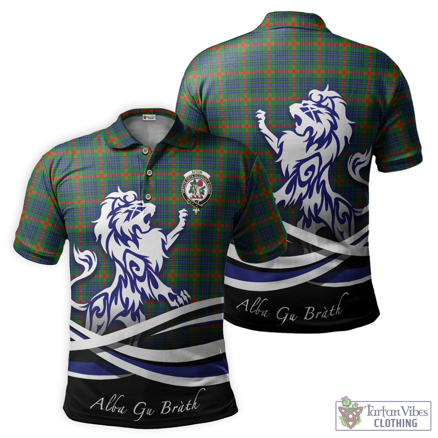 Aiton Tartan Polo Shirt with Alba Gu Brath Regal Lion Emblem - Tartan Vibes Clothing