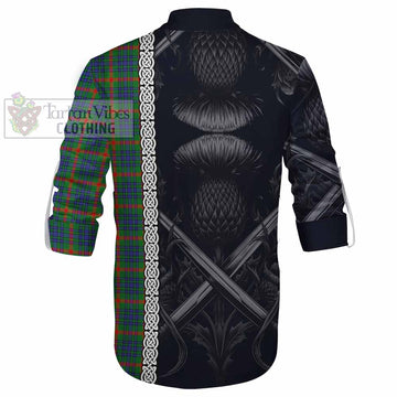Aiton Tartan Ghillie Kilt Shirt with Family Crest Cross Sword Thistle Celtic Vibes - Tartan Vibes Clothing