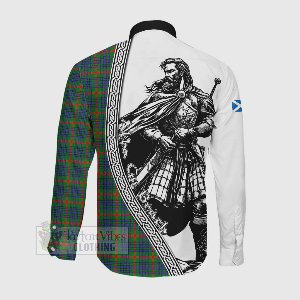 Aiton Tartan Clan Crest Long Sleeve Button Shirt with Highlander Warrior Celtic Style Men's Shirt - Tartan Vibes Clothing