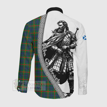 Aiton Tartan Clan Crest Long Sleeve Button Shirt with Highlander Warrior Celtic Style Men's Shirt - Tartan Vibes Clothing