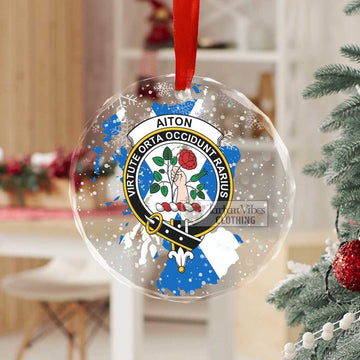 Aiton Clan Crest Christmas Glass Ornament with Scotland Map