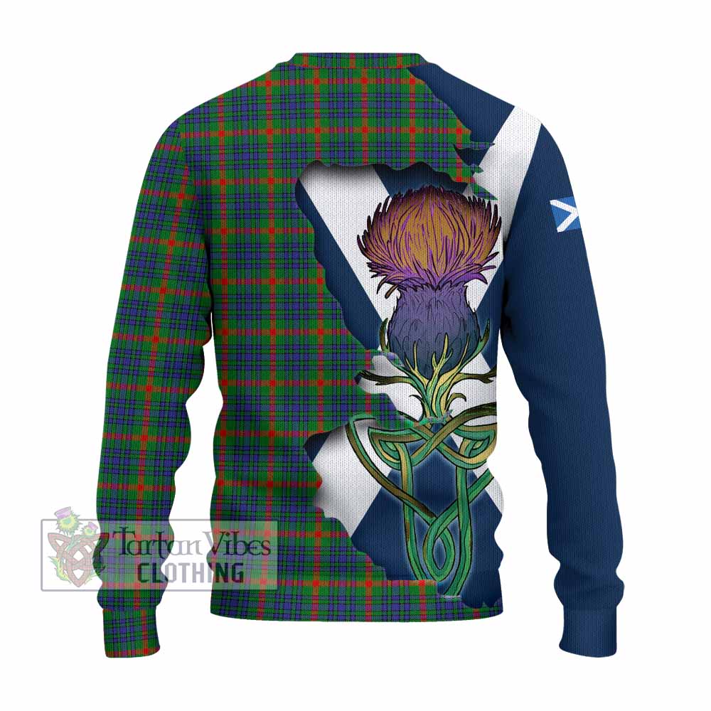 Tartan Vibes Clothing Aiton Tartan Family Crest Knitted Sweater Scottish Thistle Celtic Inspired