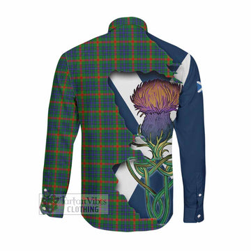 Tartan Vibes Clothing Aiton Tartan Family Crest Long Sleeve Button Shirt Scottish Thistle Celtic Inspired