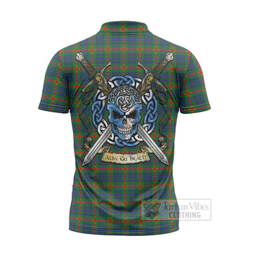 Aiton Tartan Zipper Polo Shirt with Family Crest Celtic Skull Style - Tartan Vibes Clothing