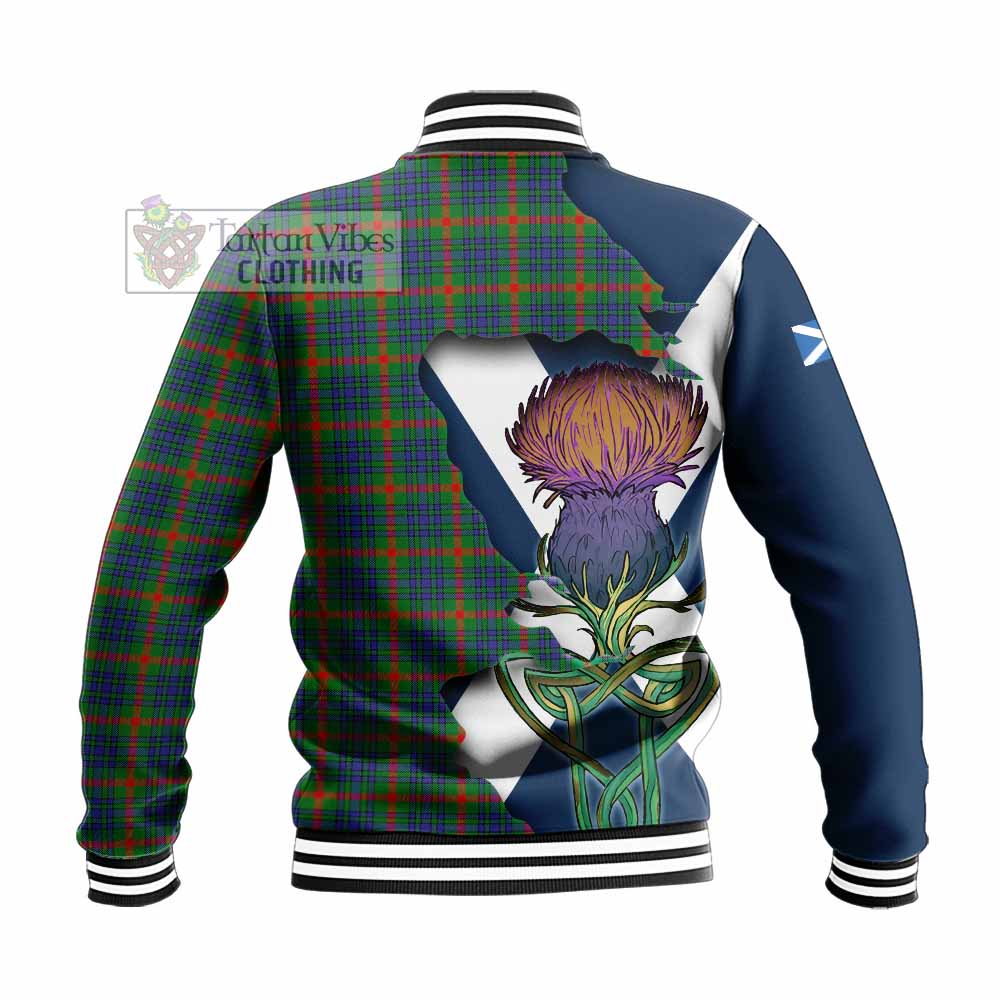 Tartan Vibes Clothing Aiton Tartan Family Crest Baseball Jacket Scottish Thistle Celtic Inspired