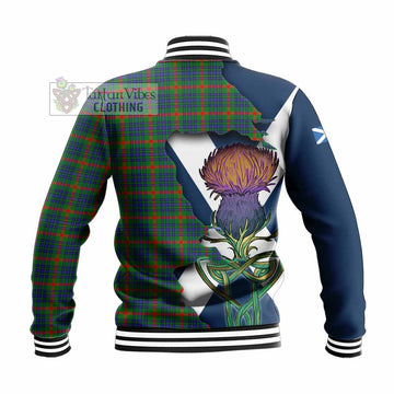 Tartan Vibes Clothing Aiton Tartan Family Crest Baseball Jacket Scottish Thistle Celtic Inspired