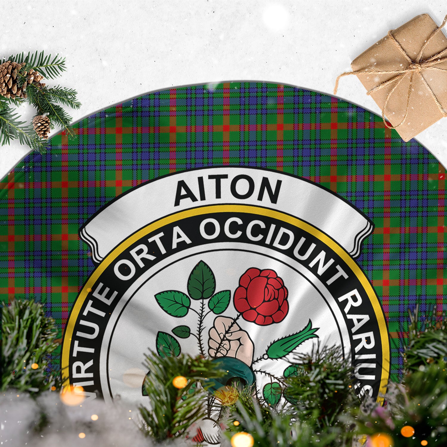 Aiton Tartan Christmas Tree Skirt with Family Crest - Tartanvibesclothing
