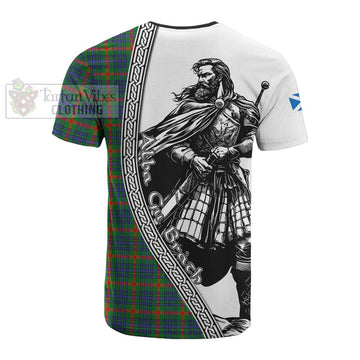 Aiton Tartan Clan Crest Cotton T-shirt with Highlander Warrior Celtic Style