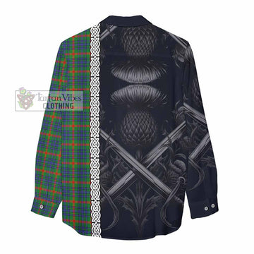 Aiton Tartan Women's Casual Shirt with Family Crest Cross Sword Thistle Celtic Vibes - Tartan Vibes Clothing