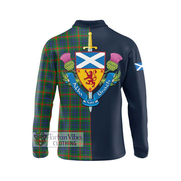 Aiton Tartan Long Sleeve Polo Shirt Alba with Scottish Lion Royal Arm Half Style - Tartan Vibes Clothing