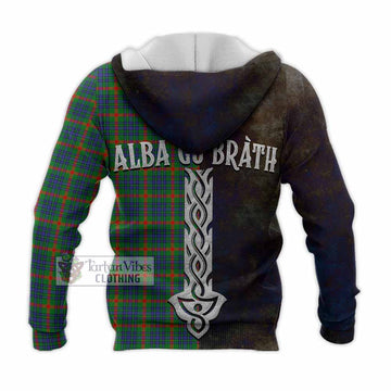 Tartan Vibes Clothing Aiton Tartan Family Crest Knitted Hoodie Alba Gu Brath Be Brave Lion Ancient Style
