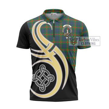 Aiton Tartan Zipper Polo Shirt with Family Crest and Celtic Symbol Style - Tartan Vibes Clothing