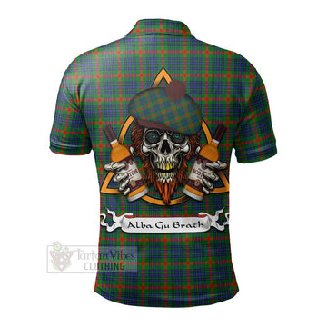 Aiton Tartan Polo Shirt with Family Crest and Bearded Skull Holding Bottles of Whiskey - Tartan Vibes Clothing