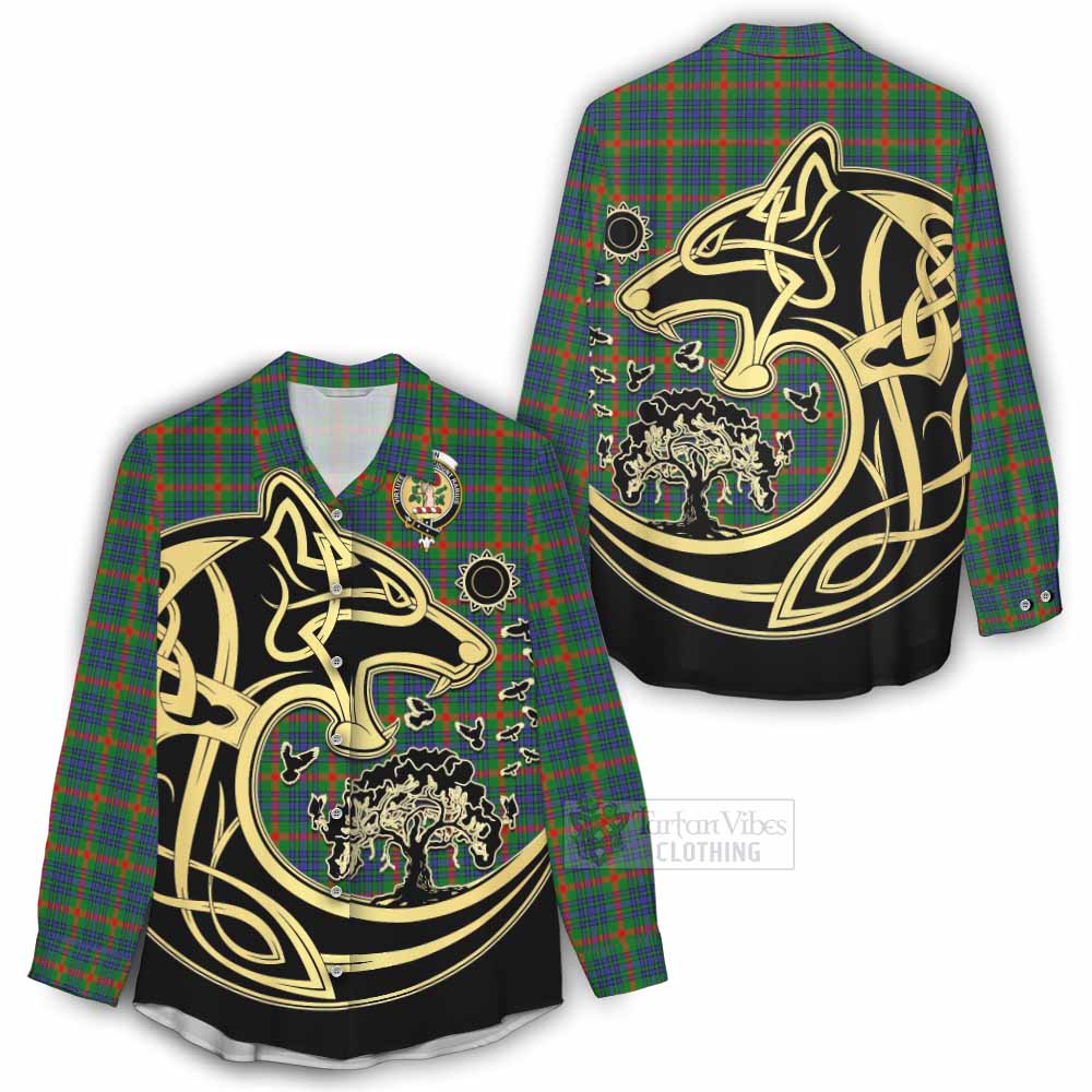Aiton Tartan Women's Casual Shirt with Family Crest Celtic Wolf Style - Tartan Vibes Clothing