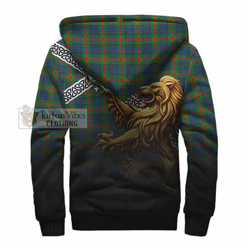 Aiton Crest Tartan Sherpa Hoodie with Golden Lion Emblem Celtic Style - Tartan Vibes Clothing