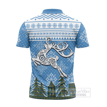 Aiton Clan Christmas Zipper Polo Shirt Celtic Reindeer Style - Tartan Vibes Clothing