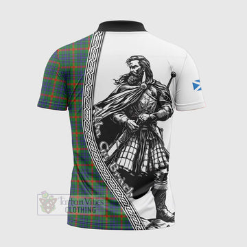 Aiton Tartan Clan Crest Zipper Polo Shirt with Highlander Warrior Celtic Style - Tartan Vibes Clothing