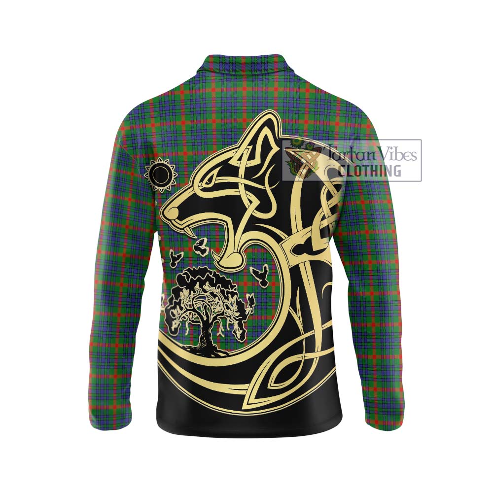 Aiton Tartan Long Sleeve Polo Shirt with Family Crest Celtic Wolf Style - Tartan Vibes Clothing