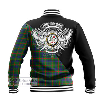 Aiton Tartan Baseball Jacket with Family Crest and Military Logo Style - Tartan Vibes Clothing