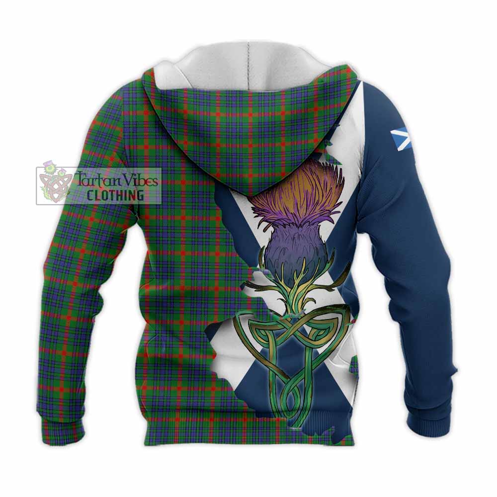 Tartan Vibes Clothing Aiton Tartan Family Crest Knitted Hoodie Scottish Thistle Celtic Inspired