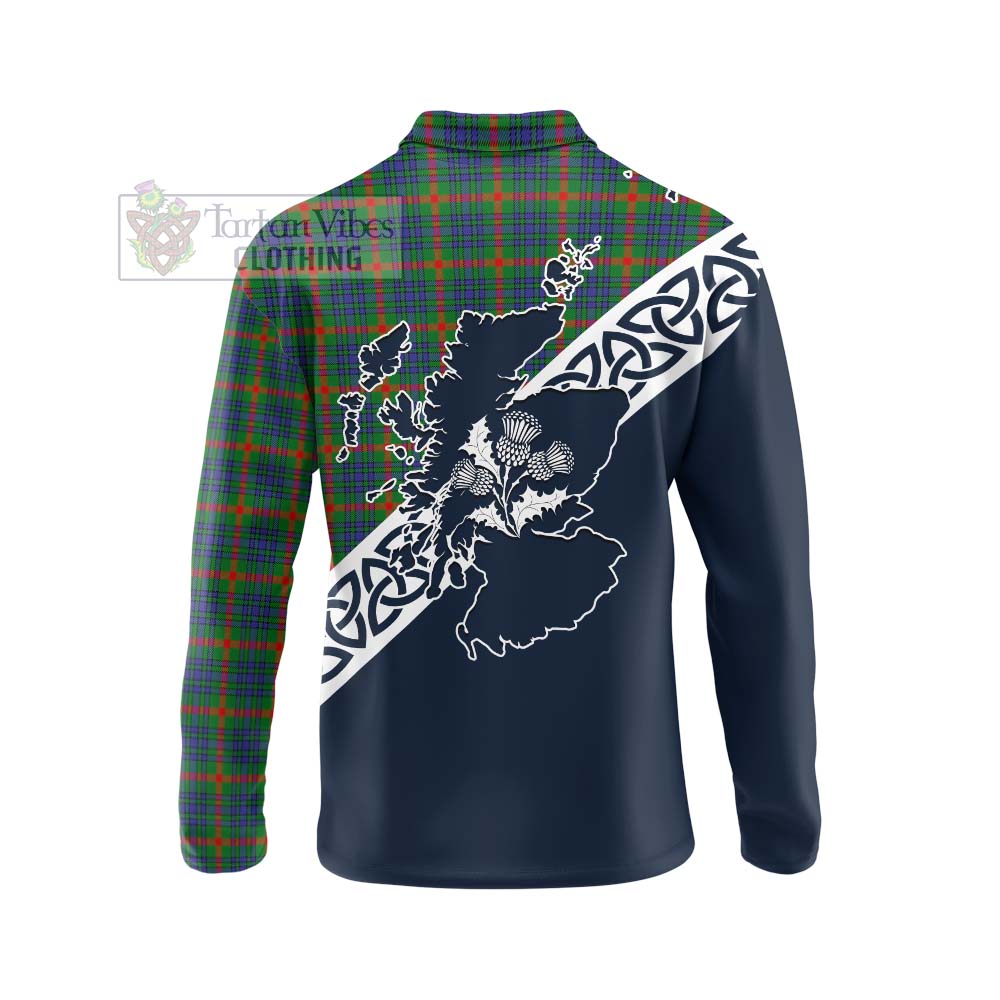 Aiton Tartan Long Sleeve Polo Shirt Featuring Thistle and Scotland Map - Tartan Vibes Clothing