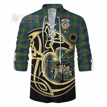 Aiton Tartan Ghillie Kilt Shirt with Family Crest Celtic Wolf Style - Tartan Vibes Clothing