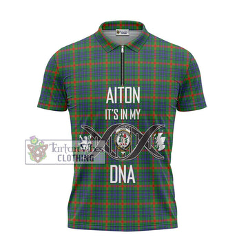 Aiton Tartan Zipper Polo Shirt with Family Crest DNA In Me Style - Tartan Vibes Clothing