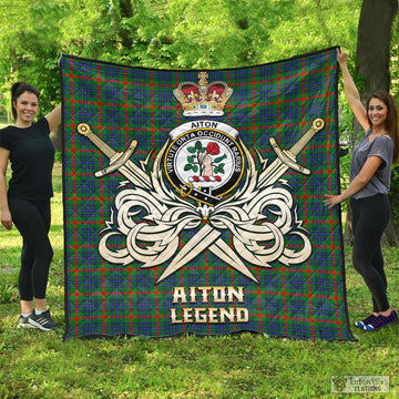 Aiton Tartan Quilt with Clan Crest and the Golden Sword of Courageous Legacy - Tartan Vibes Clothing