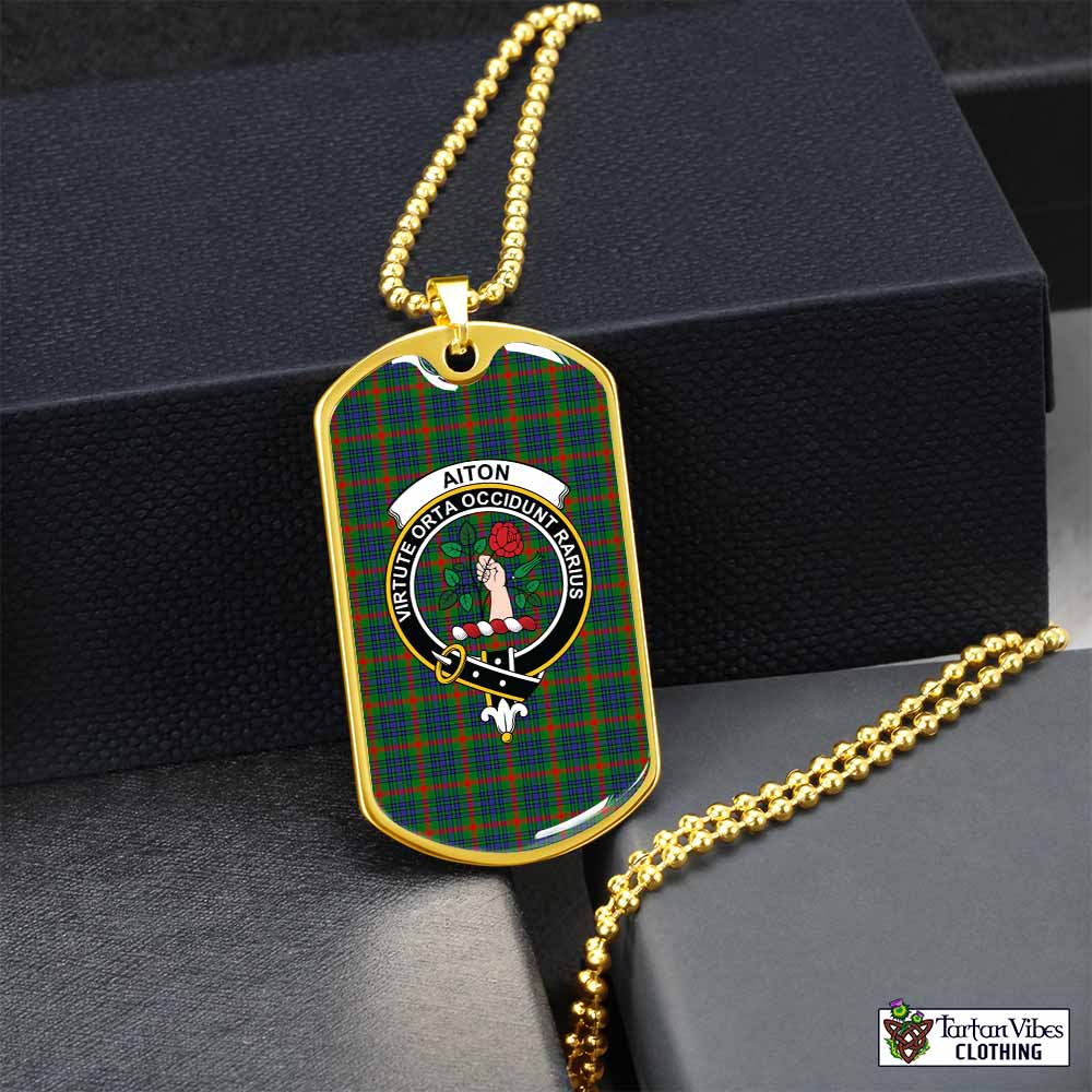 Tartan Vibes Clothing Aiton Tartan Dog Tag Necklace with Family Crest