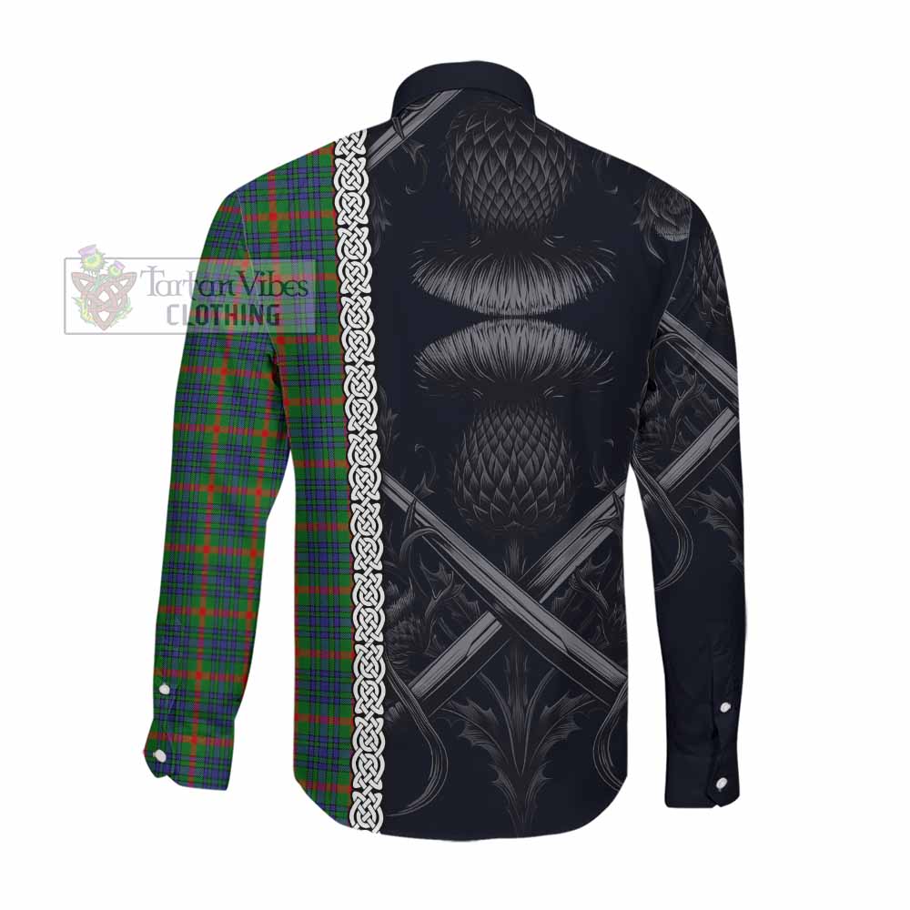 Tartan Vibes Clothing Aiton Tartan Long Sleeve Button Shirt with Family Crest Cross Sword Thistle Celtic Vibes
