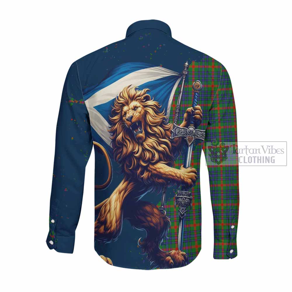 Aiton Tartan Family Crest Long Sleeve Button Shirt with Scottish Majestic Lion Men's Shirt - Tartan Vibes Clothing