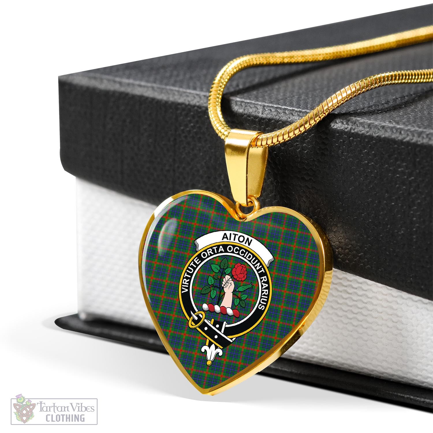 Tartan Vibes Clothing Aiton Tartan Heart Necklace with Family Crest