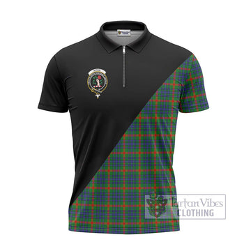 Aiton Tartan Zipper Polo Shirt with Family Crest and Military Logo Style - Tartan Vibes Clothing