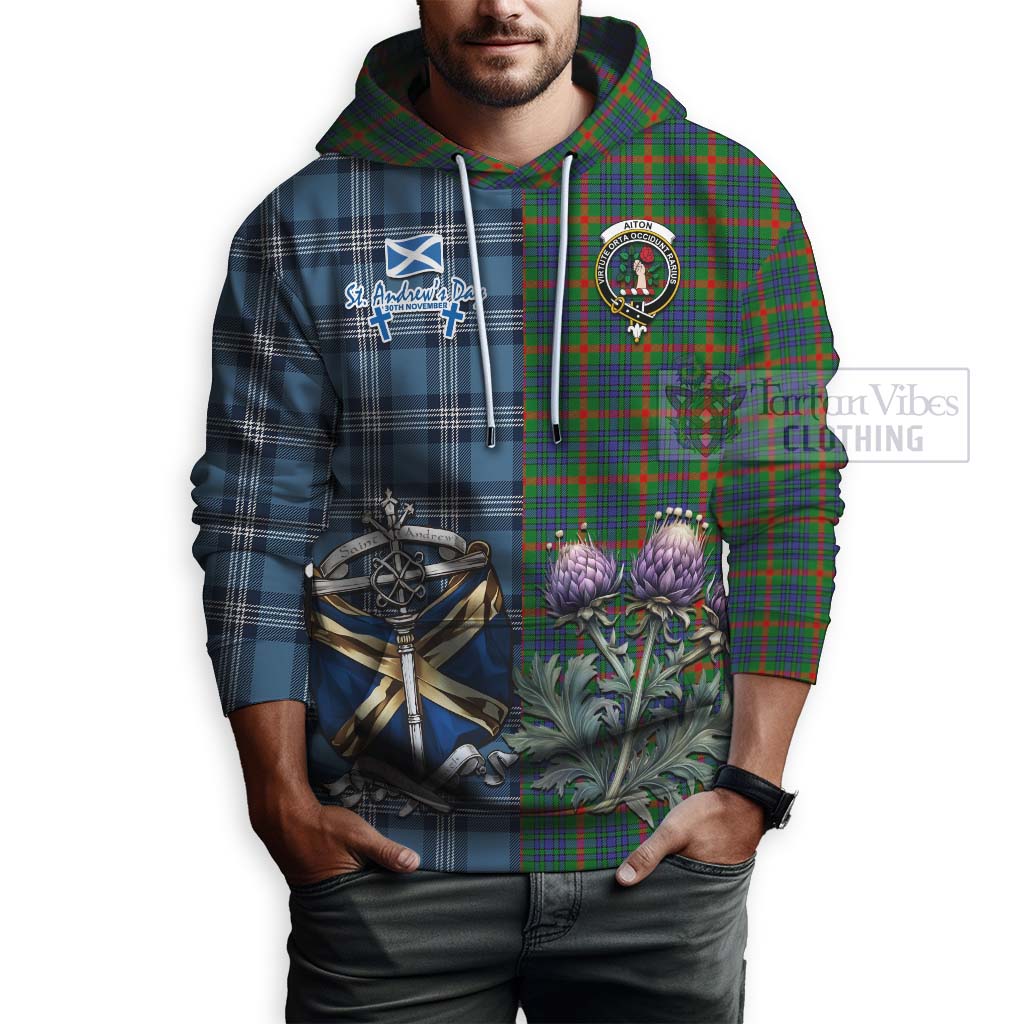 Aiton Tartan Hoodie Happy St. Andrew's Day Half Tartan Style - Tartan Vibes Clothing