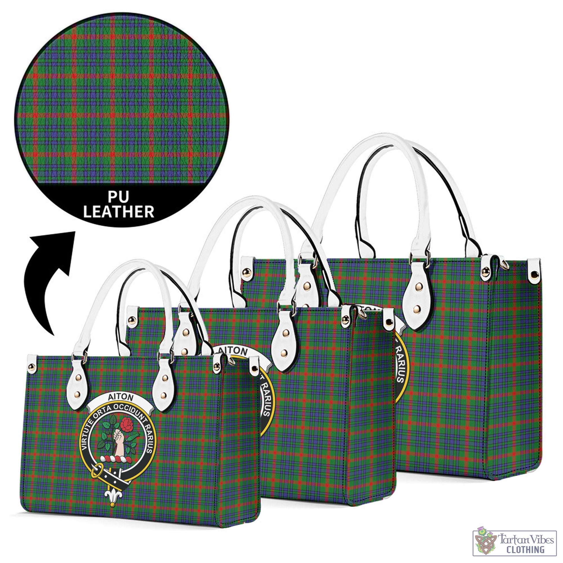 Tartan Vibes Clothing Aiton Tartan Luxury Leather Handbags with Family Crest