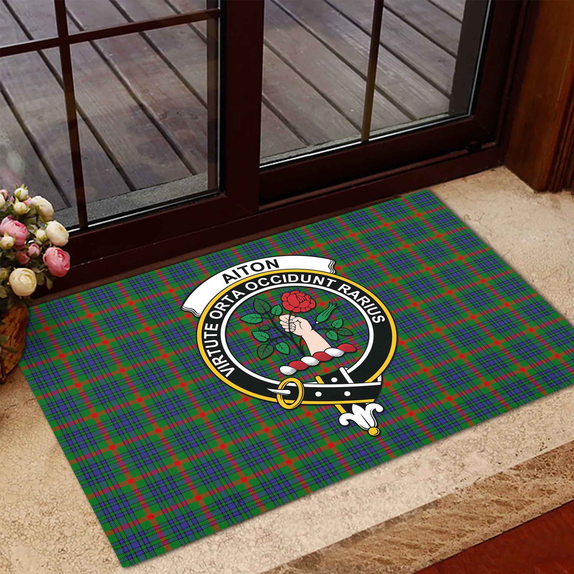 Aiton Tartan Door Mat with Family Crest - Tartanvibesclothing