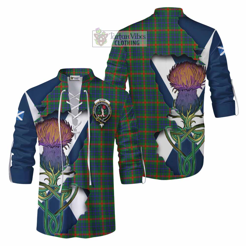 Tartan Vibes Clothing Aiton Tartan Family Crest Ghillie Kilt Shirt Scottish Thistle Celtic Inspired