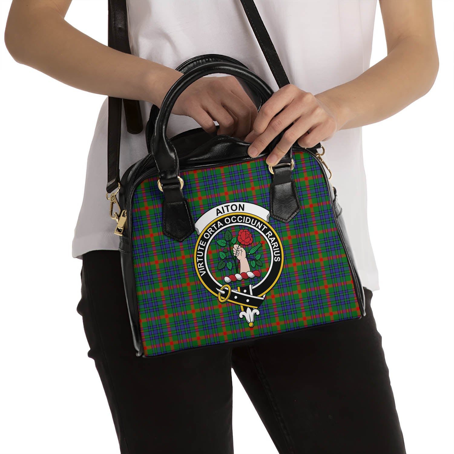 Aiton Tartan Shoulder Handbags with Family Crest - Tartanvibesclothing