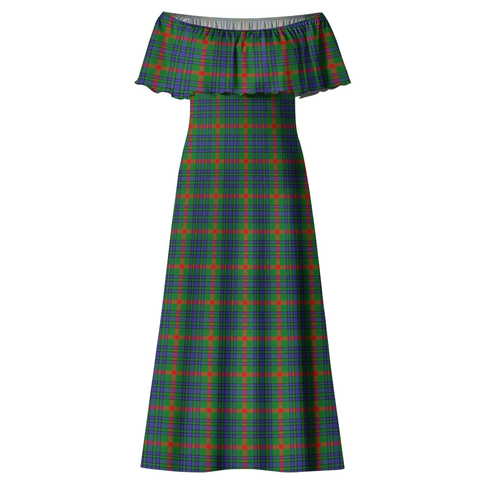 Aiton Tartan Off Shoulder Long Dress - Tartanvibesclothing