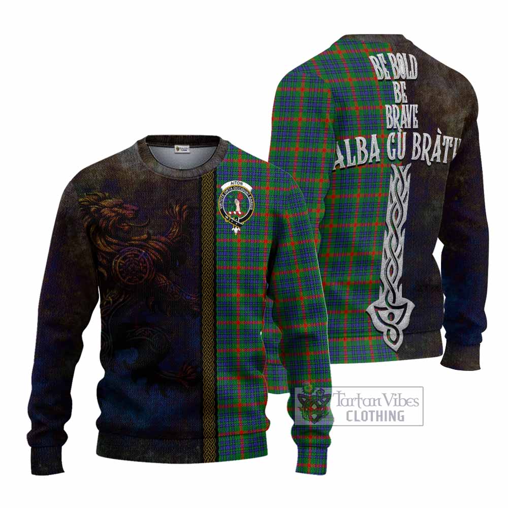 Aiton Tartan Family Crest Knitted Sweater Alba Gu Brath Be Brave Lion Ancient Style - Tartan Vibes Clothing