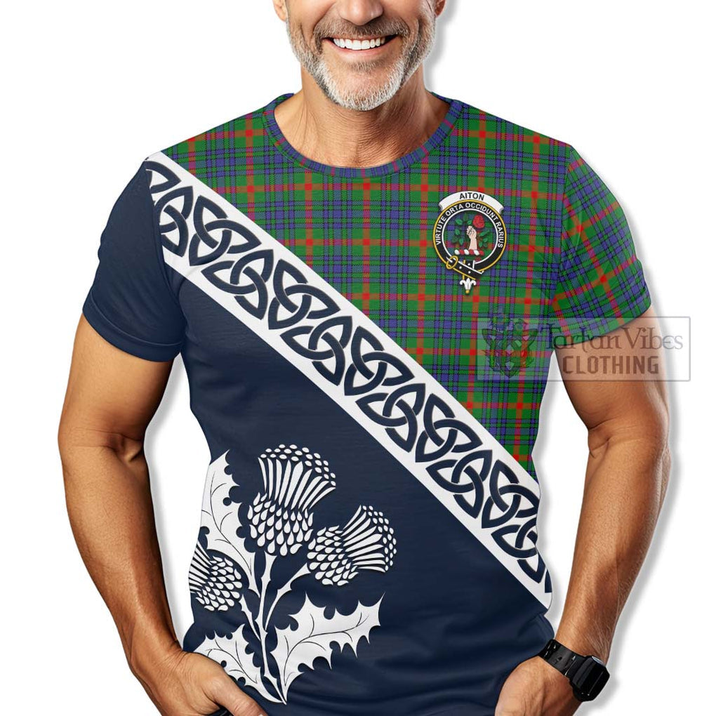 Aiton Tartan T-Shirt Featuring Thistle and Scotland Map - Tartanvibesclothing Store