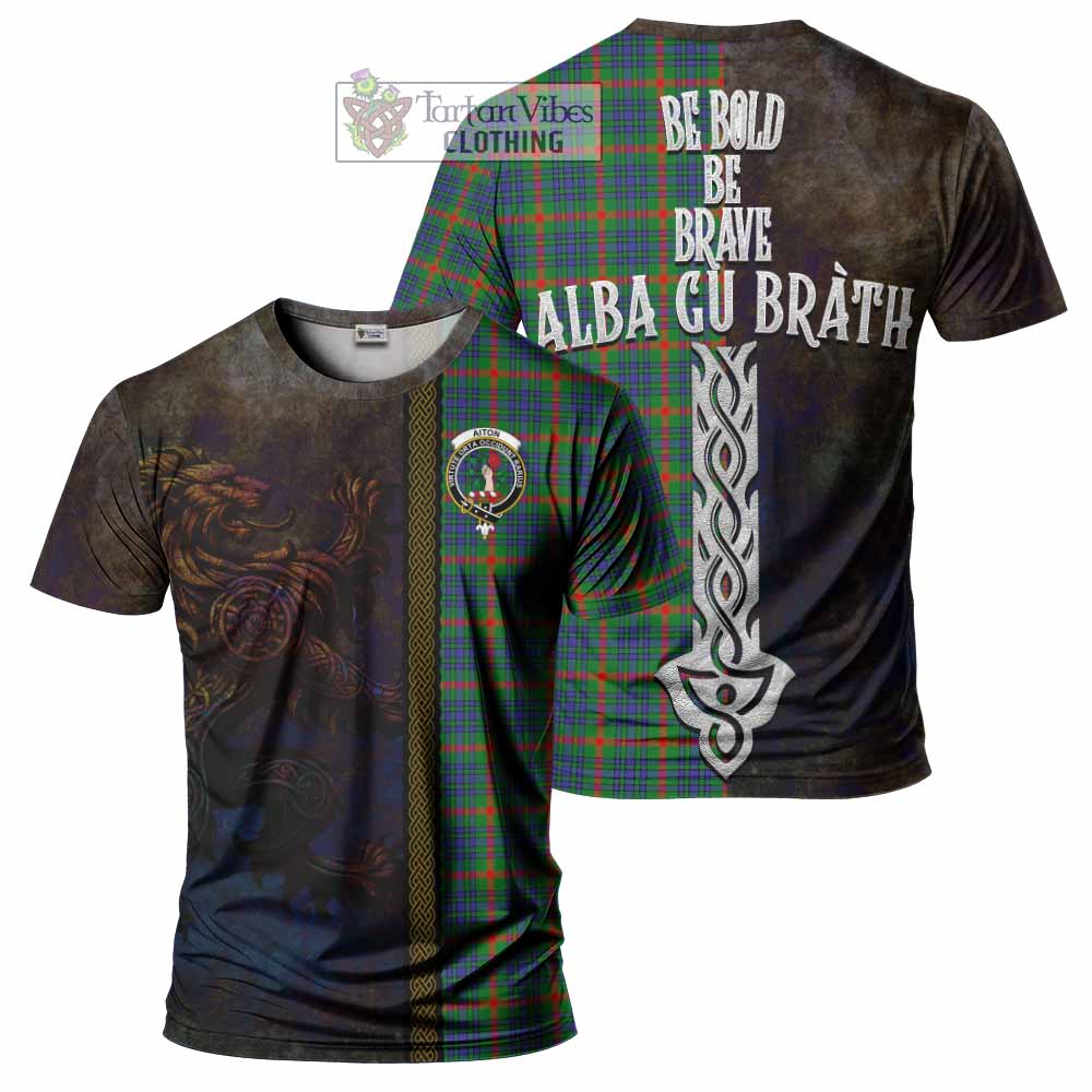 Aiton Tartan Family Crest T-Shirt Alba Gu Brath Be Brave Lion Ancient Style - Tartan Vibes Clothing