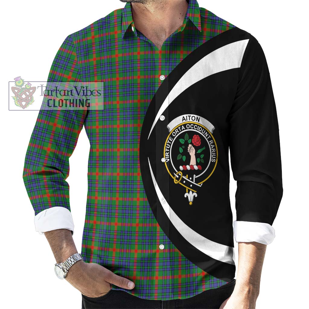Aiton Tartan Long Sleeve Button Up with Family Crest Circle Style - Tartan Vibes Clothing