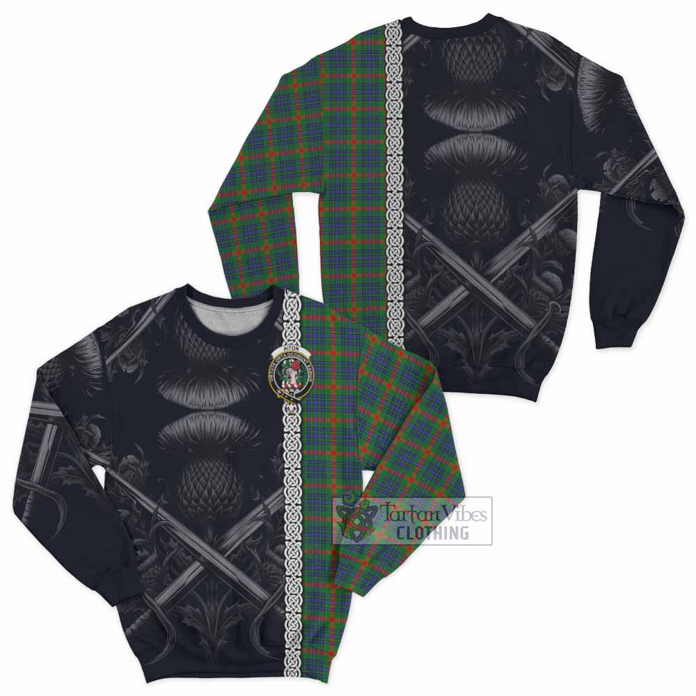 Aiton Tartan Sweatshirt with Family Crest Cross Sword Thistle Celtic Vibes - Tartan Vibes Clothing